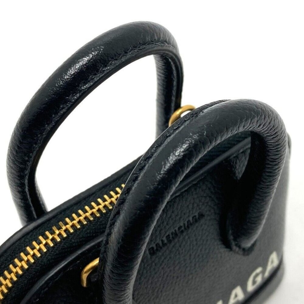 Authentic BALENCIAGA 639756 logo Villetop 2WAY Hand Bag Shoulder Bag Black - Picture 3 of 12